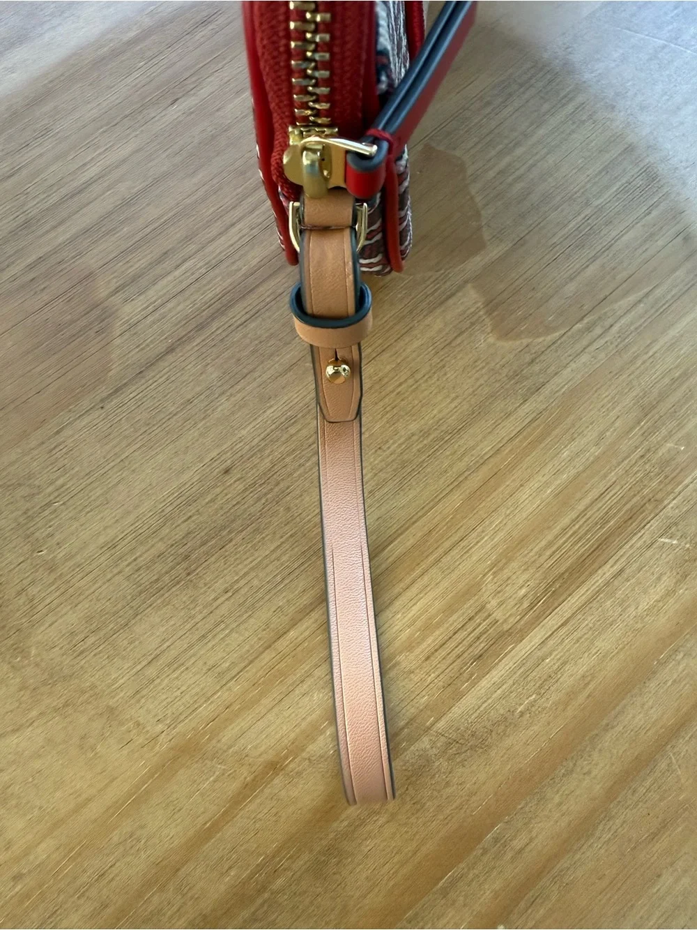 Tory Burch Gemini Link Canvas Zip Wristlet Pouch Liberty Red